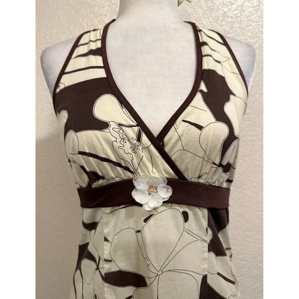 Ruby Rox Vintage 90s Y2K Cream/brown Halter Summer Dress - Picture 2 of 7